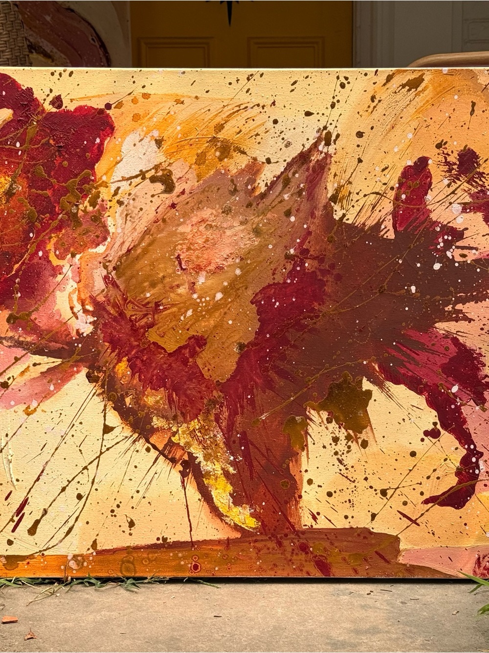 Abstract Home Art Canvas in Burgundy and Gold by artist Natalee El Shair